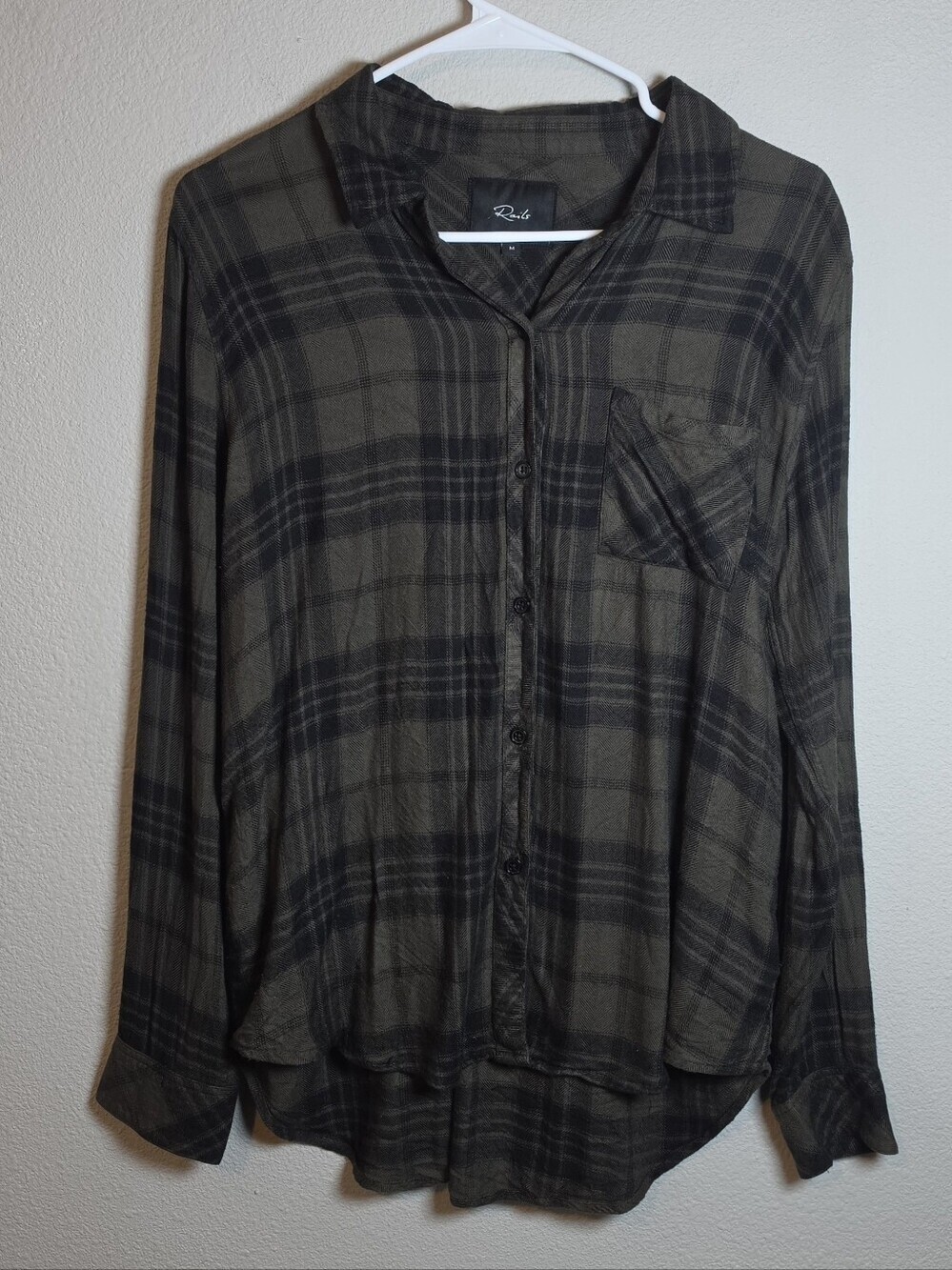 Rails Hunter Olive Jet Plaid Flannel Shirt Medium Soft Grunge Slouchy